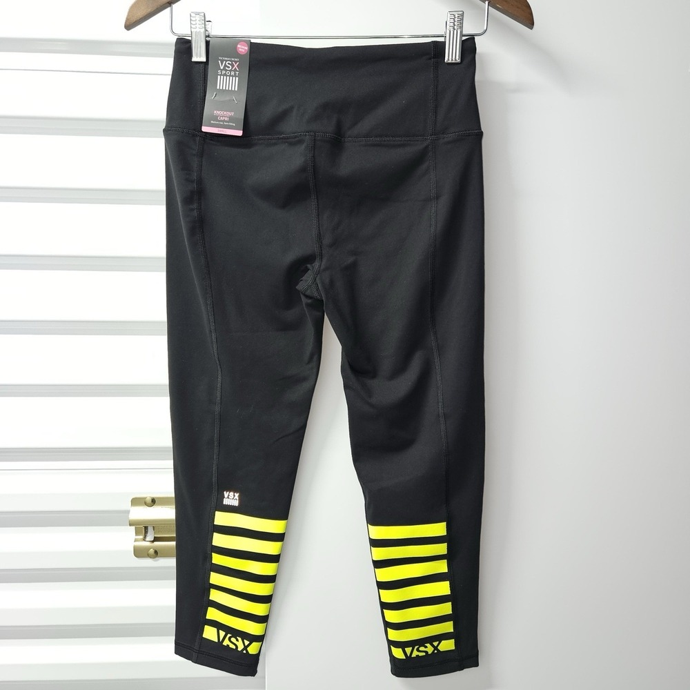 NWT VSX Sport Knockout‎ Capri Leggings Womens Small Black Neon Yoga Gym